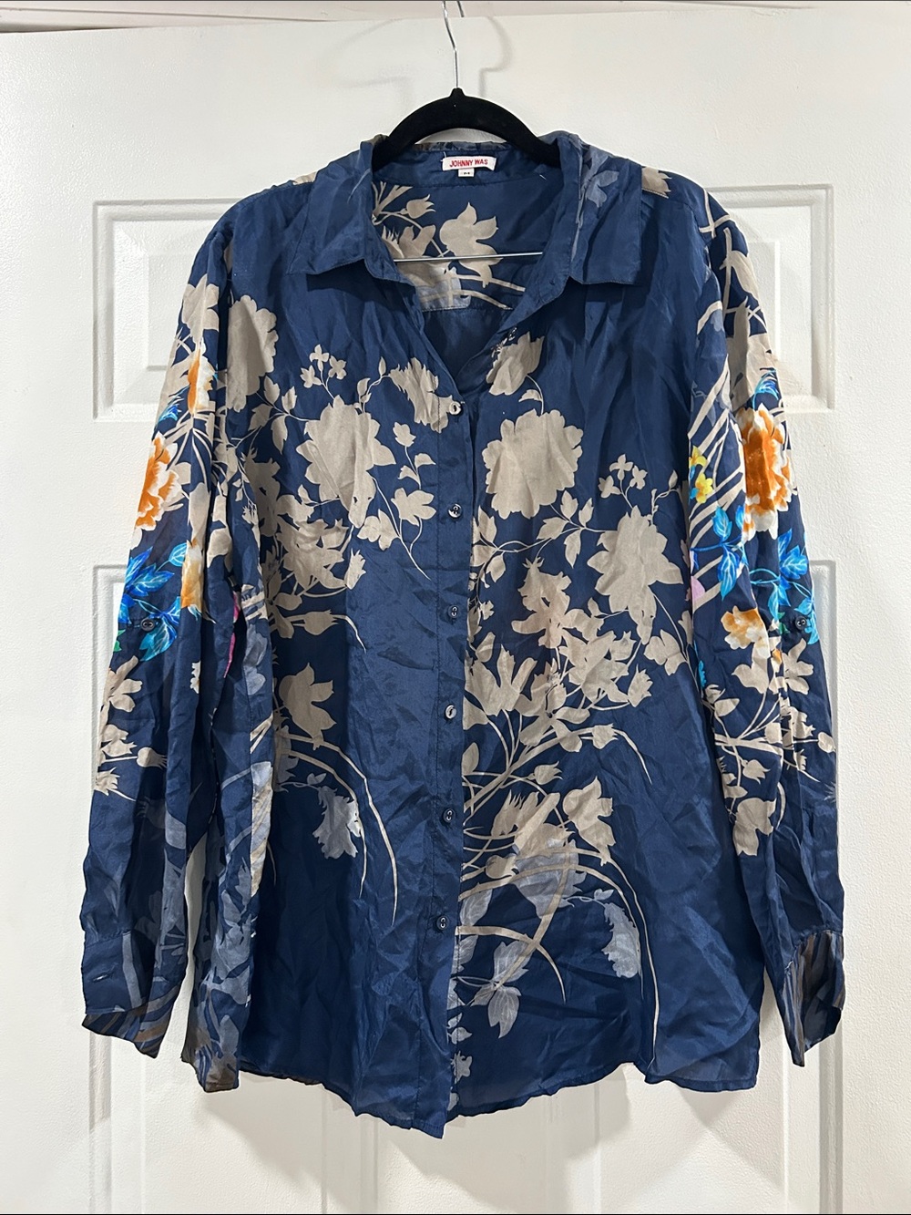 Johnny Was Blue Floral Button-Up Shirt